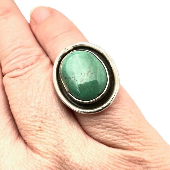 Vintage Native American Womens Mens Ring Sterling Silver Turquoise Size 6 - Picture 1 of 7